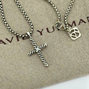 Authentic David Yurman cross women's necklace silver and diamond pendant